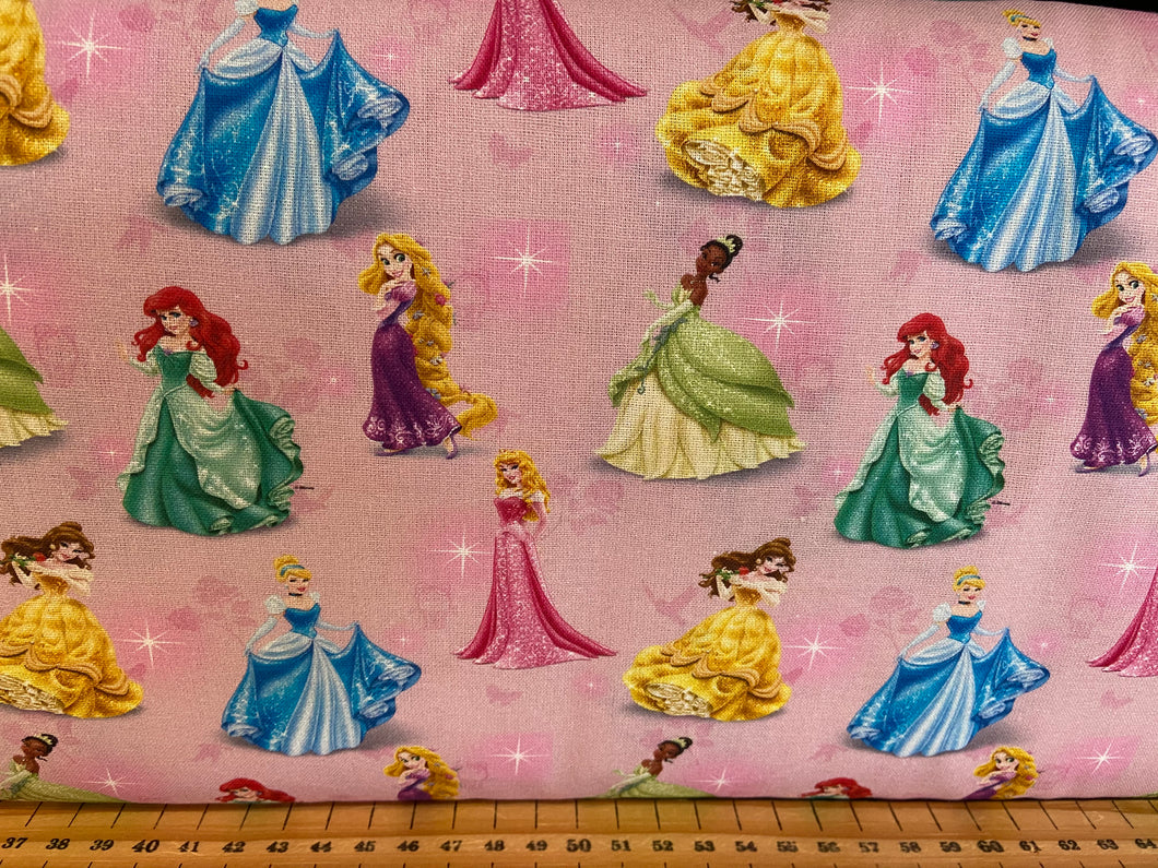 fabric shack sewing quilting sew fat quarter cotton quilt disney princesses pink belle sleeping beauty ariel cinderella rapunzel extra wide curtains