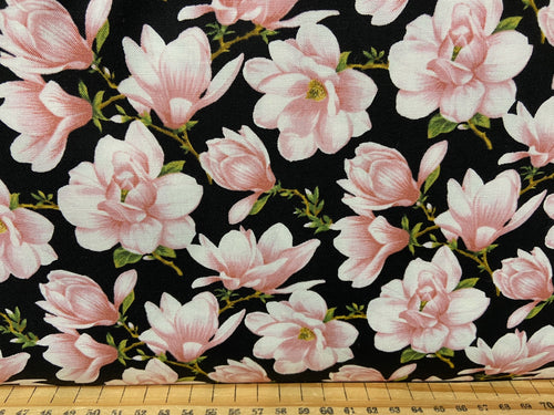 fabric shack sewing quilting sew fat quarter cotton quilt jackie robinson animas quilts benartex accent on magnolias magnolia allover blooms coral pink