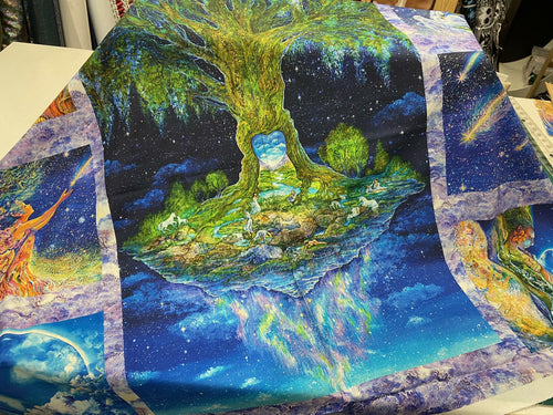 fabric shack sewing quilting sew fat quarter cotton quilt josephine wall for 3 three wishes celestial journey large multi panel tree of life unicorn fairy swan 4