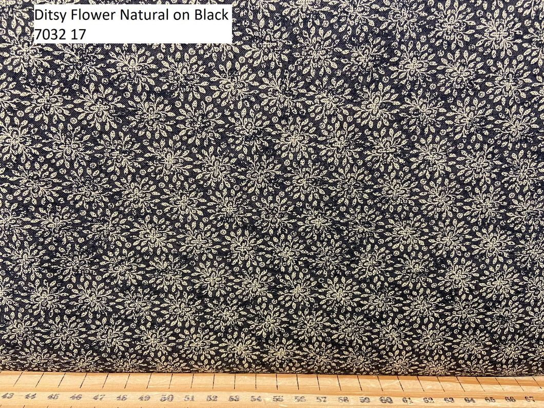 fabric shack sewing quilting sew fat quarter cotton quilt kathy schmitz moda maryland ditsy floral 7033 17 nightfall natural on black