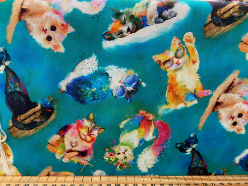fabric shack sewing quilting sew fat quarter cotton quilt patchwork 3 three wishes good kitty cat kitten graffiti cool cat panel sunglasses