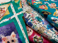fabric shack sewing quilting sew fat quarter cotton quilt patchwork 3 three wishes good kitty cat kitten graffiti cool cat panel sunglasses
