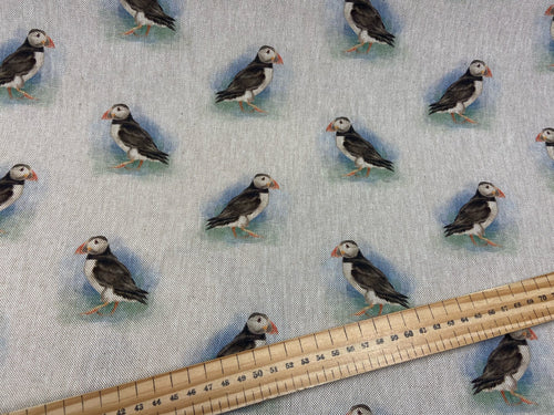 fabric shack sewing quilting sew fat quarter cotton quilt patchwork colour digital natural puffins seaside sea birds