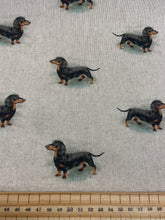 fabric shack sewing quilting sew fat quarter cotton quilt patchwork dachshund daxie sausage dog colour digital blac tan linen look natural