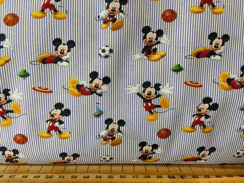 fabric shack sewing quilting sew fat quarter cotton quilt patchwork disney mickey mouse stripes sports sport basketball football DD013