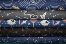 fabric shack sewing quilting sew fat quarter cotton quilt patchwork lewis & and irene light years glow in the dark space spaceship station stars planets constellations