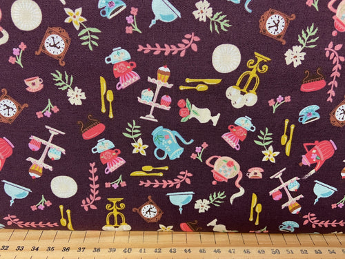 fabric shack sewing quilting sew fat quarter cotton quilt riley blake jill howarts beauty and & the best tea rose castle woodland ride horse allover tea purple