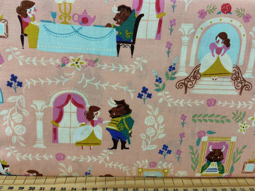 fabric shack sewing quilting sew fat quarter cotton quilt riley blake jill howarts beauty and & the best tea rose castle woodland ride horse time for tea pink