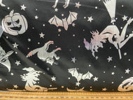 fabric shack sewing sew halloween metallic foil silver pumpkin witch bats spooky cape