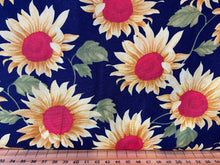 fabric shacks sewing quilting sew fat quarter cotton quilt rose & and hubble sunflowers sun flowers floral bright navy blue
