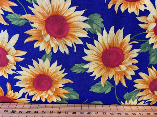 fabric shacks sewing quilting sew fat quarter cotton quilt rose & and hubble sunflowers sun flowers floral bright royal blue