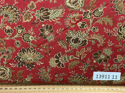 french general moda bonheur de jour fat quarter patchwork cotton fabric shack malmesbury rouge 13911 11 red green bloom flowers floral on red