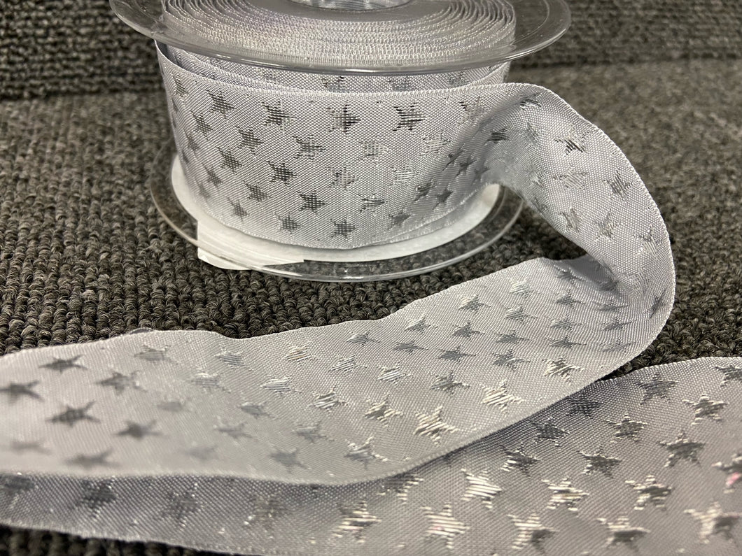 galaxy stars silver extra wide ribbon 35mm fabric shack malmesbury