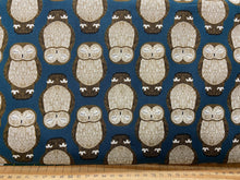 gingiber moda nocturnal woodland animals owl fox bear hare owls teal blue cotton fabric shack malmesbury