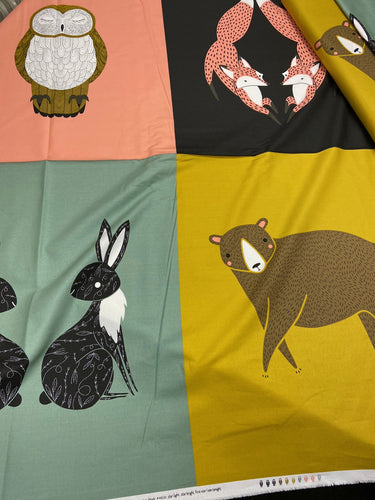gingiber moda nocturnal woodland animals owl fox bear hare pillow cushion panel cotton fabric shack malmesbury
