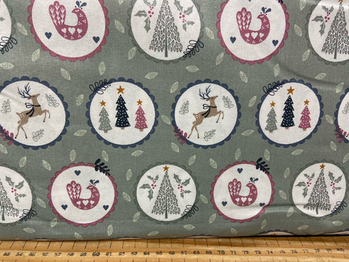 hygge christmas trees stag doves grey pink rosettes badges circles cotton fabric shack malmesbury holidays 3