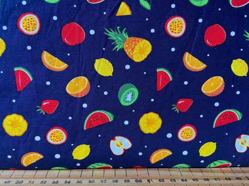 fabric shack sewing quilting sew fat quarter cotton patchwork quilt rose & and hubble tooti fruiti fruit apple pineapple melon passion fruit strawberry strawberries cherry cherries lemon orange white ivory navy blue