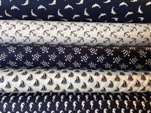 fabric shack sewing quilting sew fat quarter cotton quilt rose & and hubble nautical navy dolphin anchor white turtle tortoise yacht boat seahorse holiday seaside sea 2