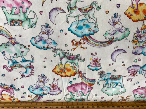 fabric shack sewing quilting sew fat quarter cotton patchwork quilt rose & and hubble castle in the clouds unicorn elephant rabbit fairy stars rainbow moon white