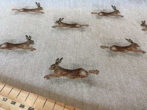 fabric shack sewing quilting sew cotton polyester linen look natural leaping hare rabbit bunny