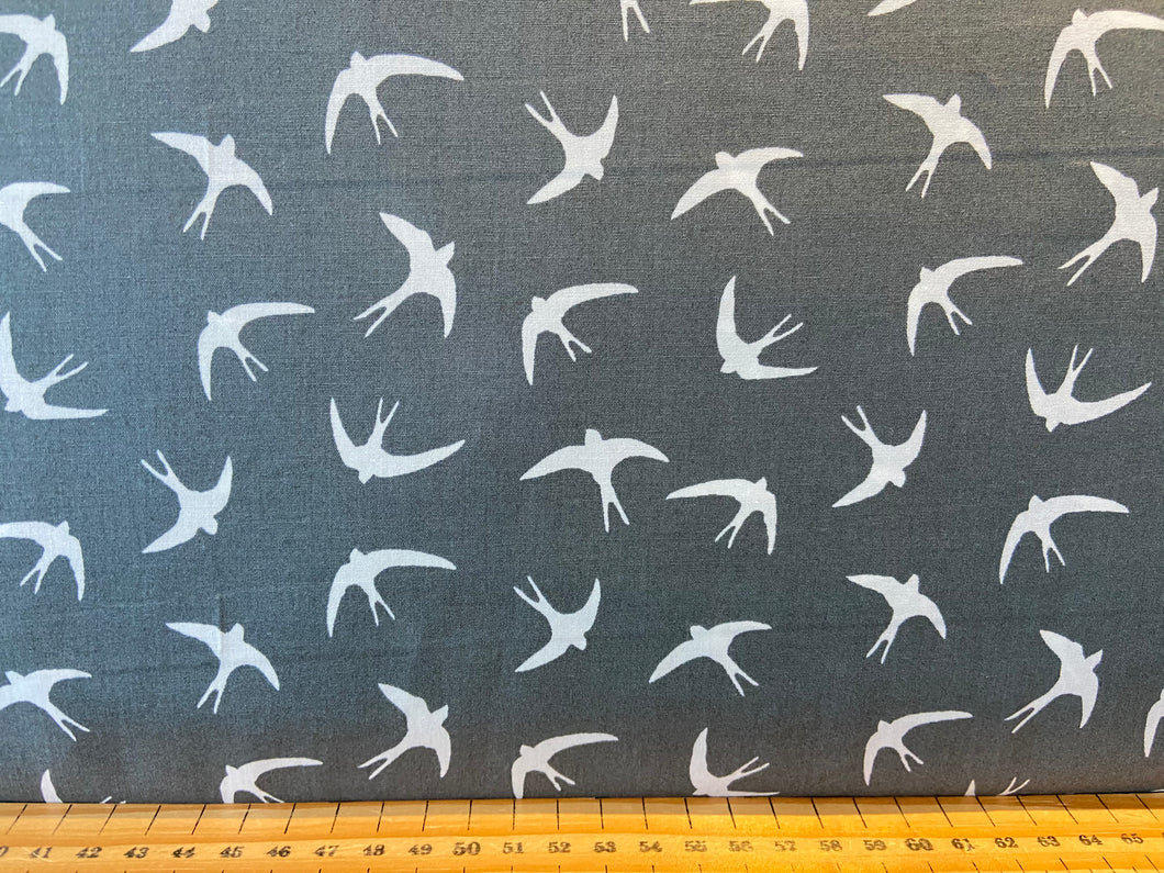 fabric shack sewing quilting sew fat quarter cotton quilting rose and & hubble swooping swallows bird flying bird grey