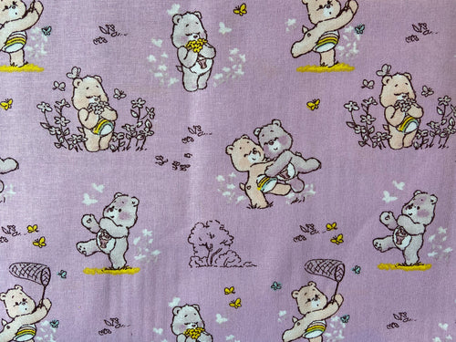fabric shack sewing quilting sew fat quarter cotton patchwork quilt those characters from cleveland care bears carebears bedtime bear blue rainbow bears white cheer and share bears pink purple