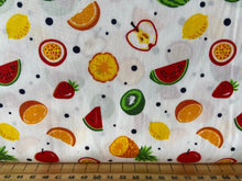 fabric shack sewing quilting sew fat quarter cotton patchwork quilt rose & and hubble tooti fruiti fruit apple pineapple melon passion fruit strawberry strawberries cherry cherries lemon orange white ivory navy blue