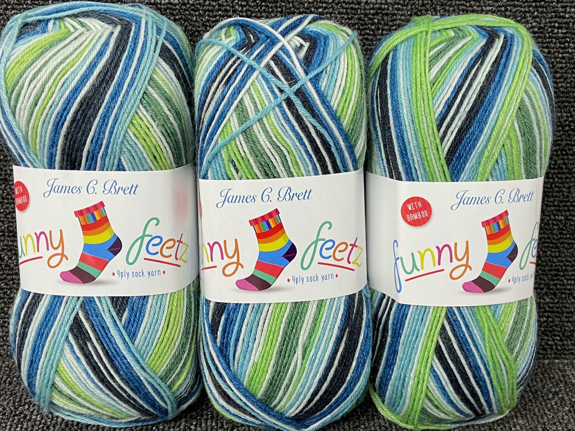 James C Brett Funny Feetz with Bamboo 4 Ply Sock Wool Yarn 100g Variou