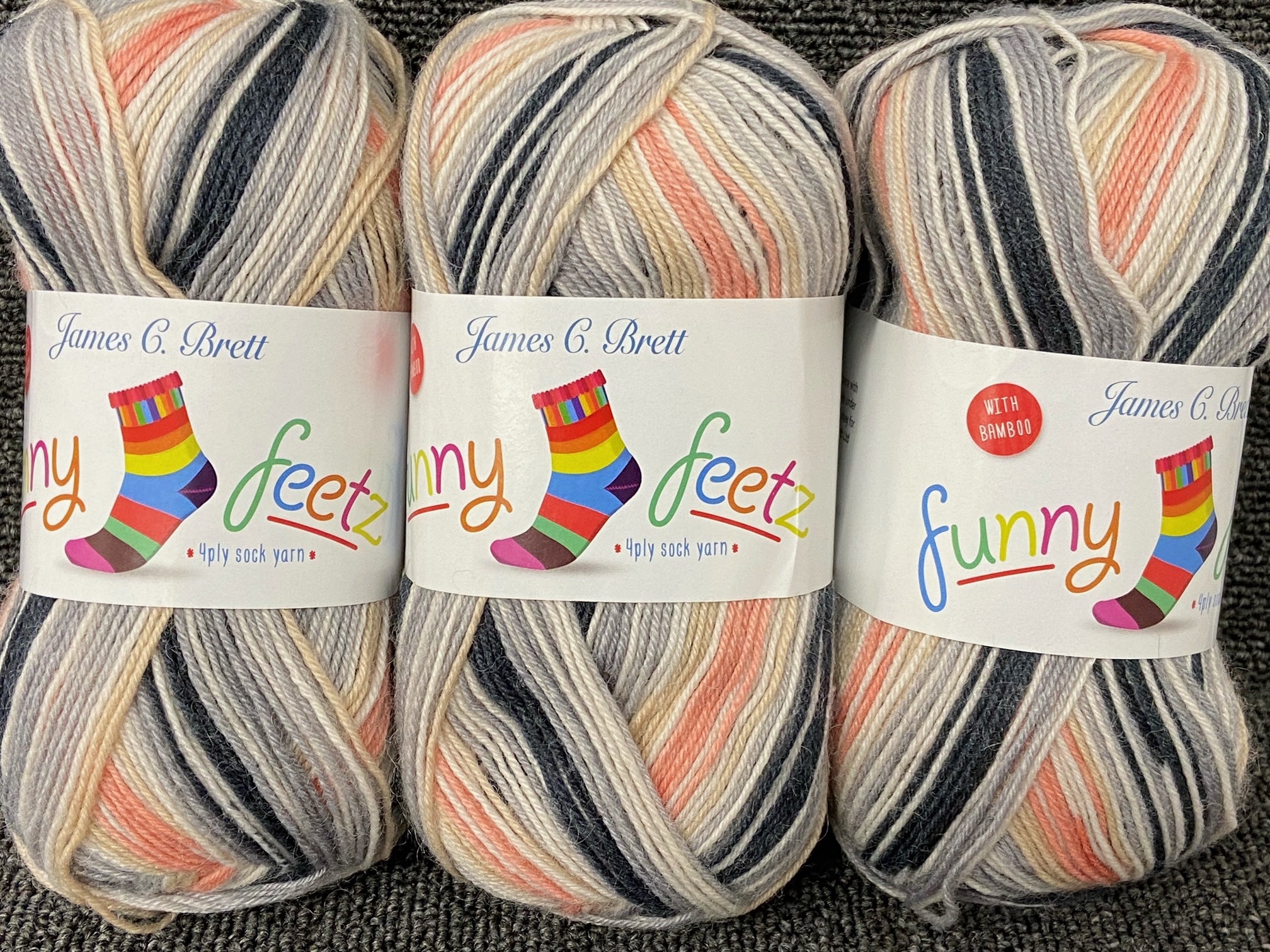 James C Brett Funny Feetz with Bamboo 4 Ply Sock Wool Yarn 100g Variou
