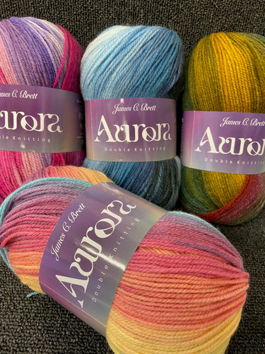 james c brett aurora double knit dk wool yarn 100g blend varigated various colours fabric shack malmesbury