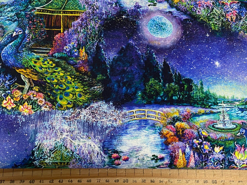 josephine wall 3 wishes astral voyage cosmic village cotton fabric shack malmesbury fairy rainbow star flowers floral cosmic village