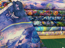 josephine wall 3 wishes astral voyage cosmic village cotton fabric shack malmesbury fairy rainbow star flowers floral cosmic village