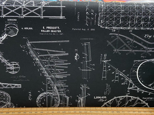 josh rey 3 three wishes amazement park amusement park rollercoaster ride fairground blueprint cotton fabric shack malmesbury