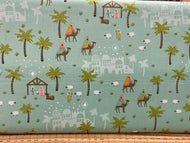 joyful joyful stacy iest hsu moda cotton fabric shack malmesbury christmas holidays nativity 3 wise men three bethlehem turquoise blue sky