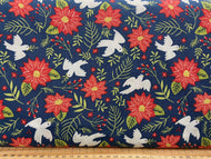 joyful joyful stacy iest hsu moda cotton fabric shack malmesbury christmas holidays nativity dove doves amaryllis rose midnight navy blue