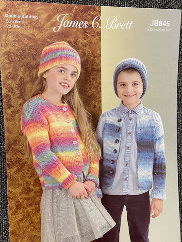 kids cardigan hat aurora double knit dk knitting pattern james c brett wool yarn fabric shack malmesbury jb845