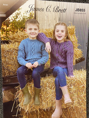 James C Brett Knitting Pattern Kids Jumper Cardigan Croftland Aran Knit Wool JB855