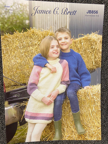 kids childrens jumper sweater dress croftland aran knitting pattern james c brett wool yarn fabric shack malmesbury jb856