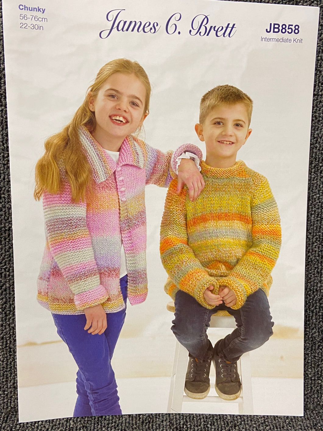 kids jumper cardigan marble chunky knitting pattern james c brett wool yarn fabric shack malmesbury jb858