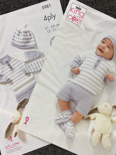 king cole Baby Jumper Hat Booties & Shorts 4 Ply 5981 fabric shack malmesbury