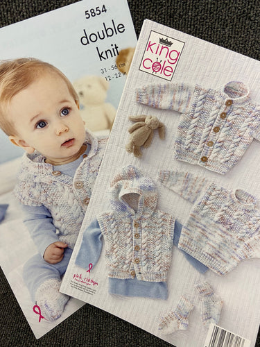 king cole baby babies jumper cardigan jacket hoodie boots booties cable little treasures double knit dk fabric shack malmesbury 5454