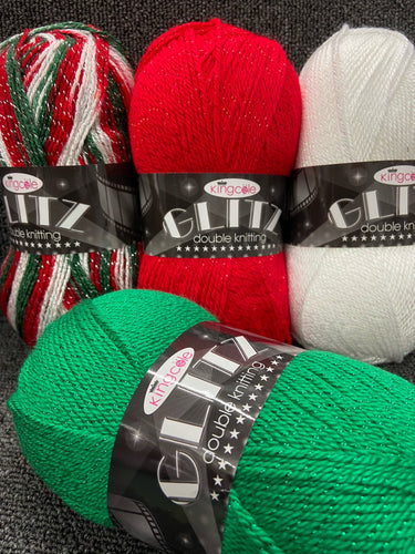 king cole glitz double knit dk christmas green red white glitter sparkly metallic yarn wool fabric shack malmesbury christmas