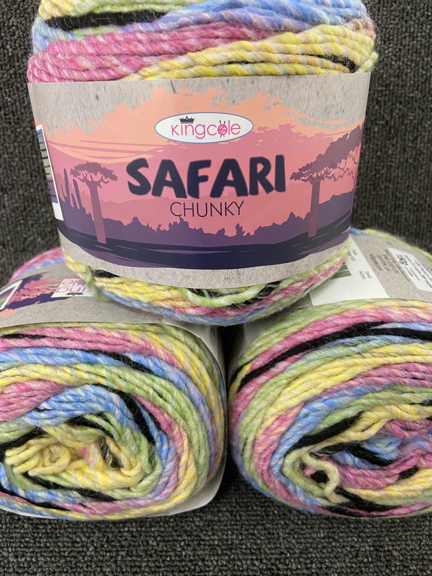 King Cole Safari Self Tiger Stripe Chunky Acrylic Wool Yarn 150g Vario