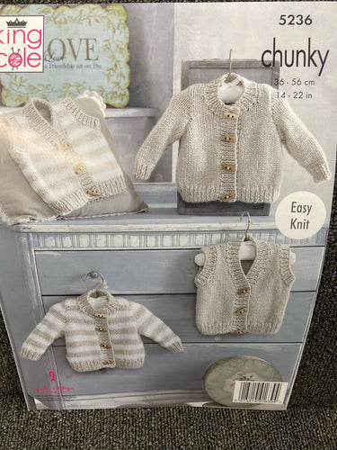 king cole knitting pattern baby waistcoat cardigan 5236 chunky knit fabric shack malmesbury yarn wool knit