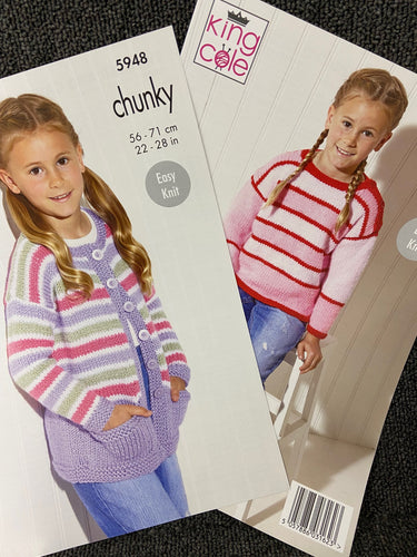 king cole knitting pattern kids children jumper sweater cardigan chunky 5948 knit yarn fabric shack malmesbury