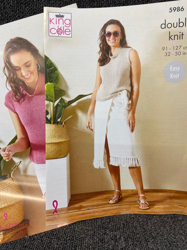 king cole knitting pattern ladies tank top t-shirt vest 5986 linendale double knit dk adults knit yarn fabric shack malmesbury