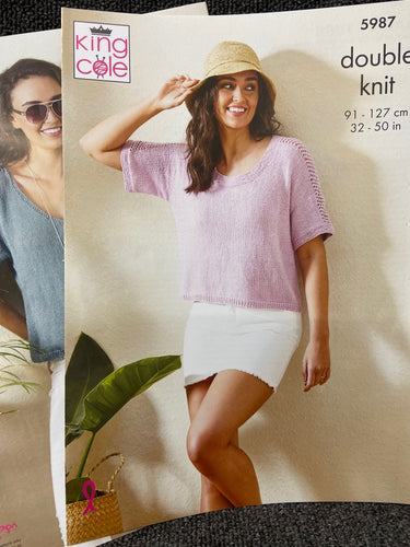 king cole knitting pattern ladies top t-shirt vest 5987 linendale double knit dk adults knit yarn fabric shack malmesbury
