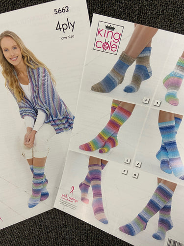 king cole knitting pattern shawl short long sock socks 4ply 4 Ply 5662 summer adults knit yarn fabric shack malmesbury