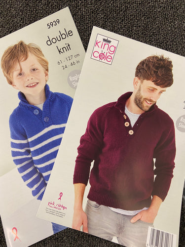 king cole mens gents kids sweater jumper knitting pattern 5939 double knit dk fabric shack malmesbury