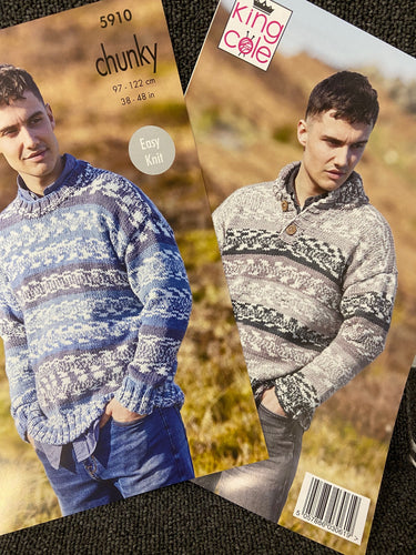 king cole mens gents sweater jumper knitting pattern nordic chunky fabric shack malmesbury